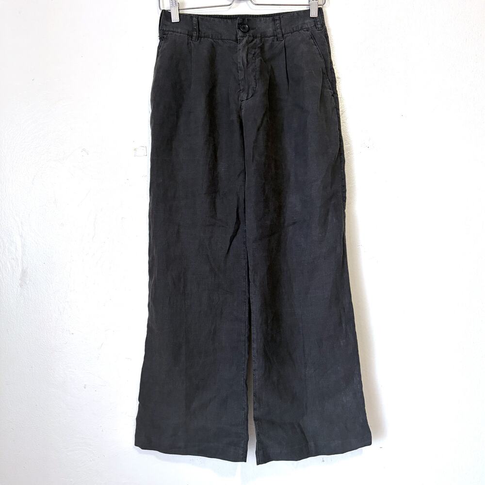 James Perse Garment Dyed 100% Linen Wide Leg Pants Charcoal Gray Size 0